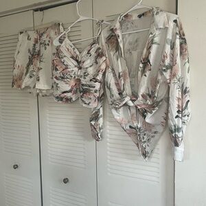 Express Floral Short Set - Cream Pink Green